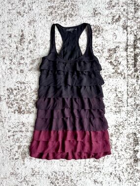 Vintage Y2K Aritzia Ruffled Ombre Black to Burgundy Babydoll Mini Dress